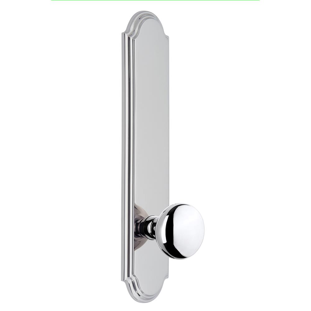 Grandeur by Nostalgic Warehouse ARCFAV Arc Tall Plate Passage with Fifth Avenue Knob in Bright Chrome
